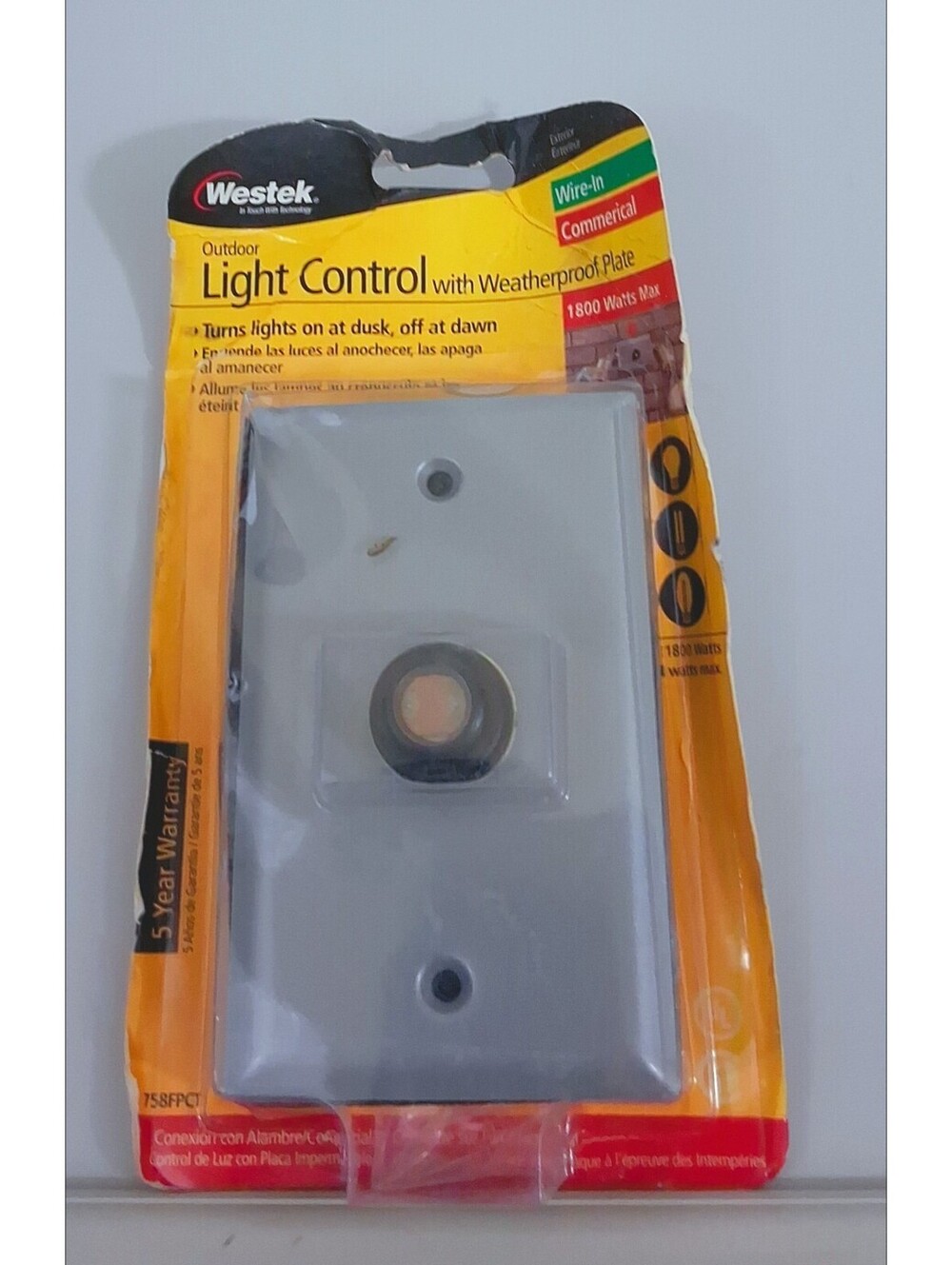 OUTDOOR Light Control w/ Weatherproff Plate Wire-In COMMERICAL 758PCT WESTEK NEW
